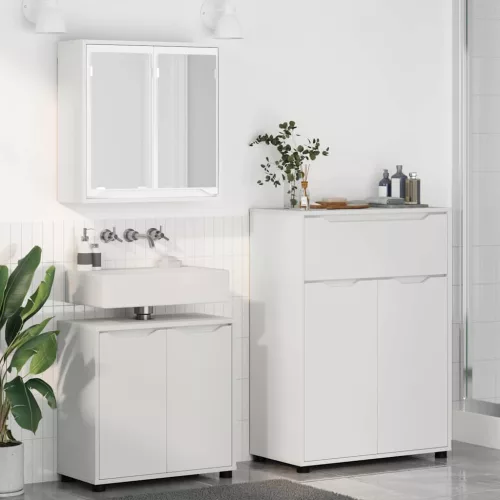 Fürdőszoba bútor szett fiókkal polcokkal 3 pcs Fehér Faanyag