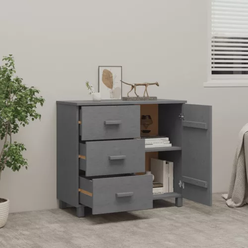  HAMAR sötétszürke tömör fenyőfa tálalószekrény 90 x 40 x 80 cm