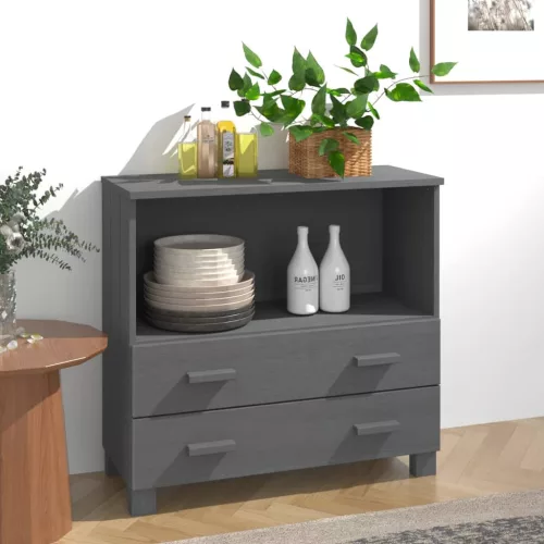  HAMAR sötétszürke tömör fenyőfa tálalószekrény 85 x 35 x 80 cm