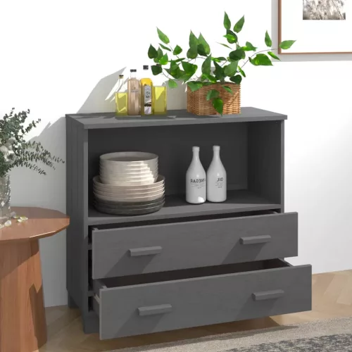  HAMAR sötétszürke tömör fenyőfa tálalószekrény 85 x 35 x 80 cm