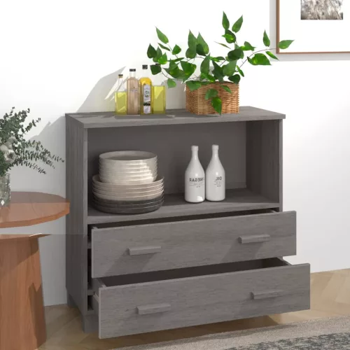  HAMAR világosszürke tömör fenyőfa tálalószekrény 85x35x80 cm