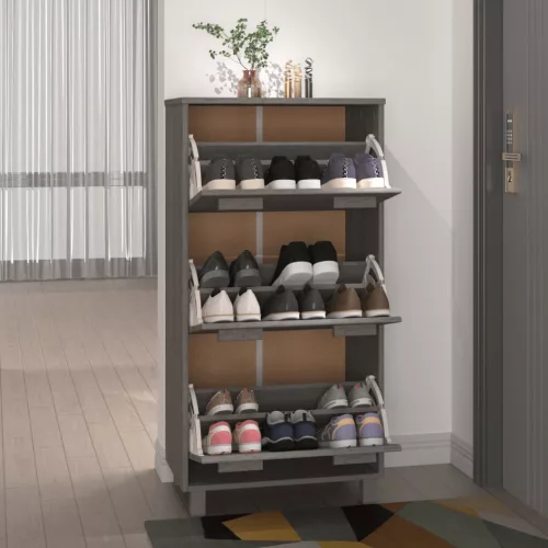  HAMAR világosszürke tömör fenyőfa cipőszekrény 59,5x35x117 cm