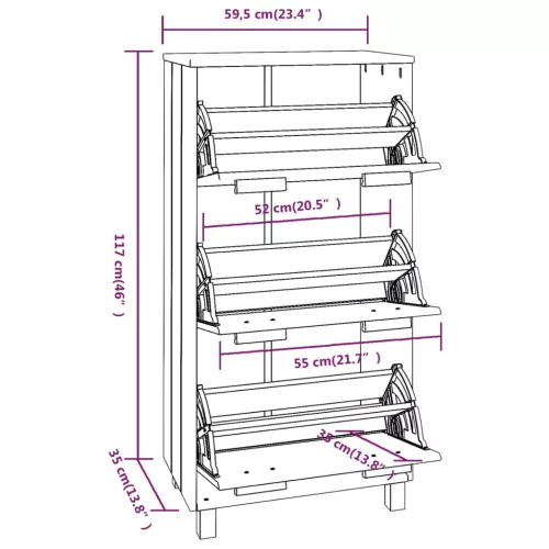  HAMAR világosszürke tömör fenyőfa cipőszekrény 59,5x35x117 cm