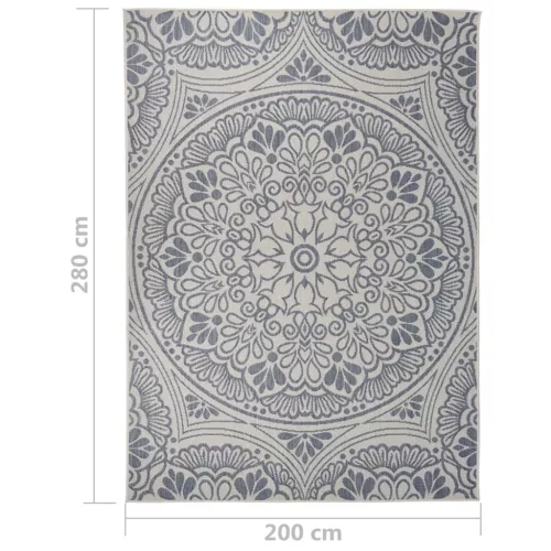  kék mintás lapos szövésű kültéri szőnyeg 200 x 280 cm