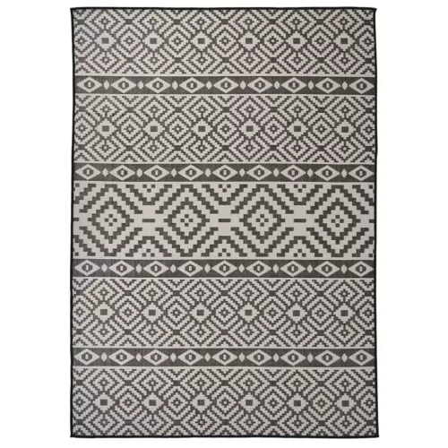  fekete csíkos lapos szövésű kültéri szőnyeg 120 x 170 cm