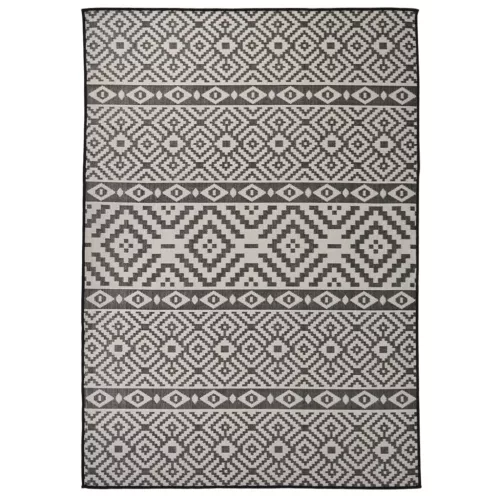  fekete csíkos lapos szövésű kültéri szőnyeg 140 x 200 cm