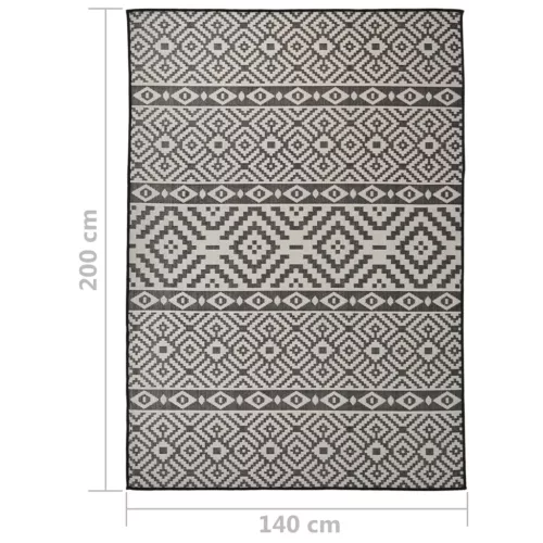  fekete csíkos lapos szövésű kültéri szőnyeg 140 x 200 cm