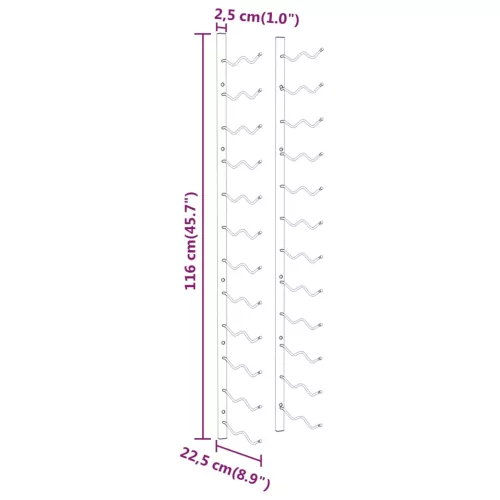  2 db fehér vas falra szerelhető bortartó állvány 24 palacknak