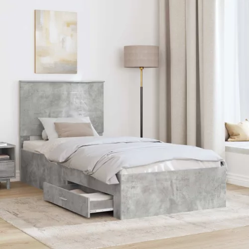  Ágykeret fejtámlával fiókkal Beton Szürke 90 x 200 cm Faanyag