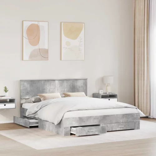  Ágykeret fejtámlával fiókkal Beton Szürke 160 x 200 cm Faanyag