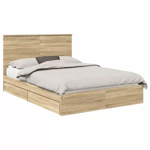  Tárolós Ágy fejtámlával Sonoma tölgy 135 x 190 cm Faanyag