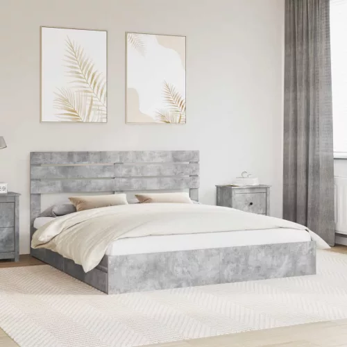  Ágykeret fiókkal fejtámlával Beton Szürke 200 x 200 cm Faanyag