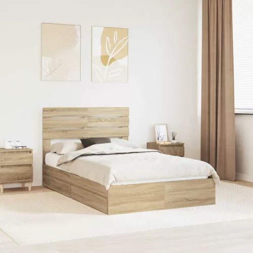  Tárolós Ágy fejtámlával Sonoma tölgy 120 x 200 cm Faanyag