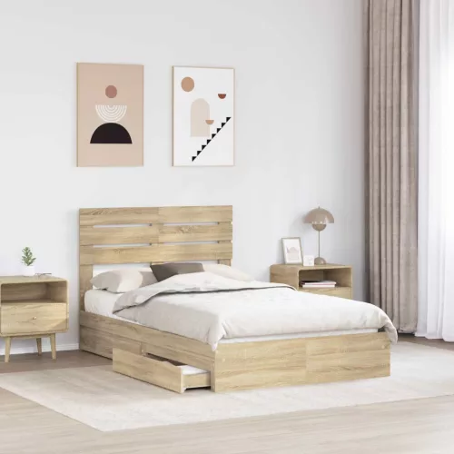  Tárolós Ágy fejtámlával Sonoma tölgy 120 x 200 cm Faanyag