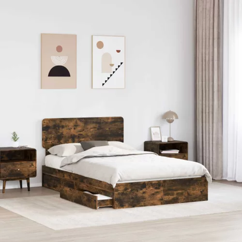  Tárolós Ágy fejtámlával Füstölt tölgy 135 x 190 cm Faanyag