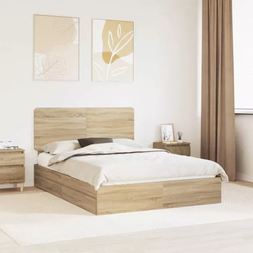  Tárolós Ágy fejtámlával Sonoma tölgy 140 x 190 cm Faanyag