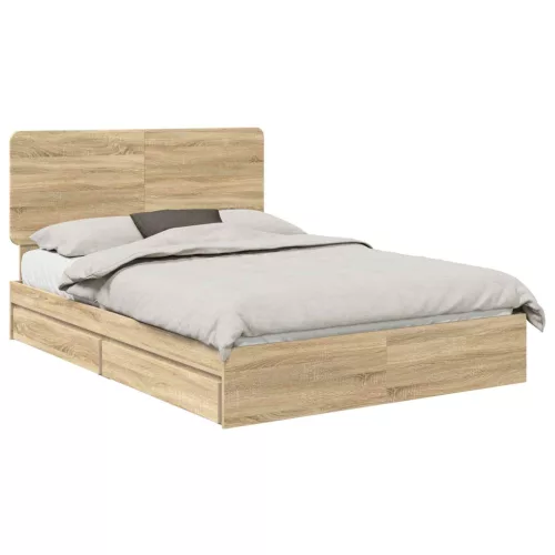  Tárolós Ágy fejtámlával Sonoma tölgy 140 x 190 cm Faanyag