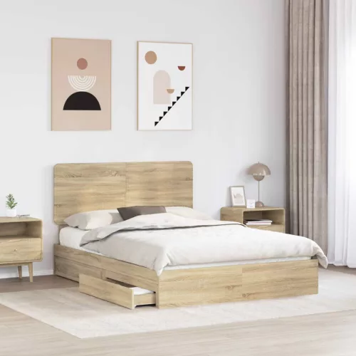  Tárolós Ágy fejtámlával Sonoma tölgy 140 x 190 cm Faanyag