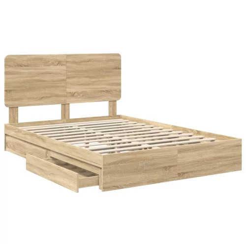  Tárolós Ágy fejtámlával Sonoma tölgy 140 x 190 cm Faanyag