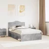  Ágykeret fejtámlával Beton Szürke 135 x 190 cm Tömör fenyőfa