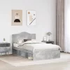  Ágykeret fejtámlával Beton Szürke 135 x 190 cm Tömör fenyőfa