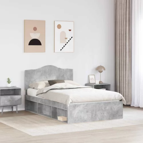  Ágykeret fejtámlával Beton Szürke 135 x 190 cm Tömör fenyőfa