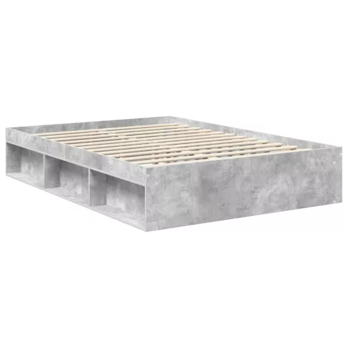  Ágykeret fejtámlával Beton Szürke 135 x 190 cm Tömör fenyőfa
