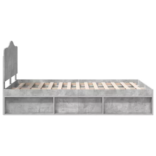  Ágykeret fejtámlával Beton Szürke 135 x 190 cm Tömör fenyőfa