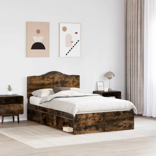  Ágykeret fejtámlával Füstölt tölgy 120 x 190 cm Tömör fenyőfa