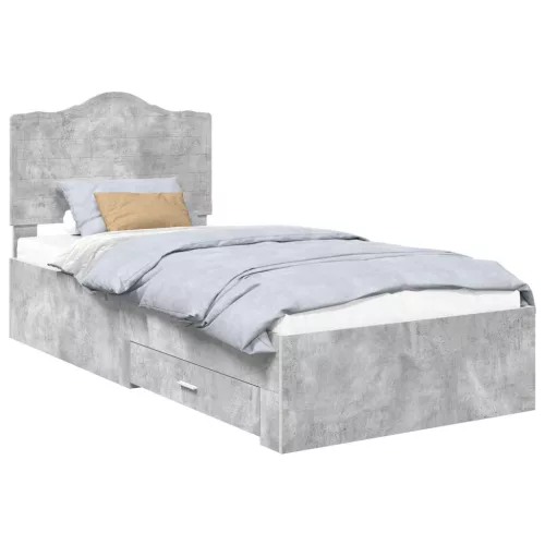  Ágykeret fejtámlával fiókkal Beton Szürke 90 x 200 cm Faanyag