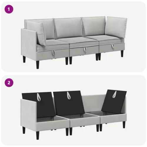  Nappali bútor szett 3 pcs Világosszürke Szövet