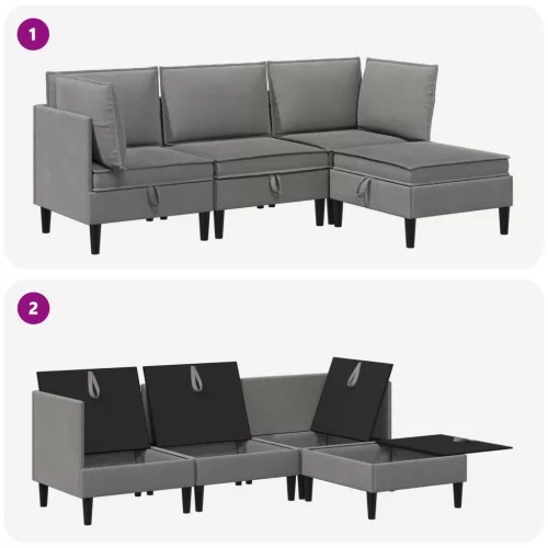  Nappali bútor szett 4 pcs Sötétszürke Szövet