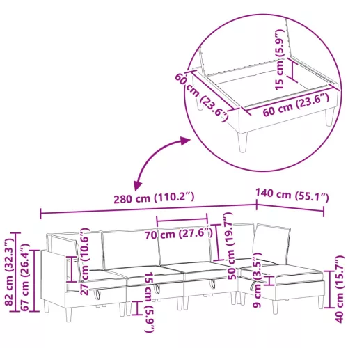  Nappali bútor szett 5 pcs Sötétszürke Szövet
