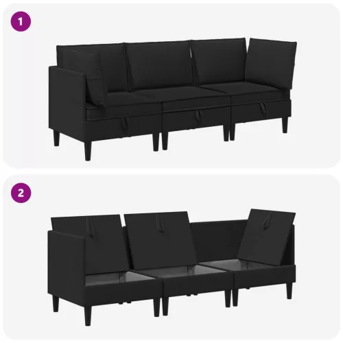  Nappali bútor szett 3 pcs Fekete Szövet
