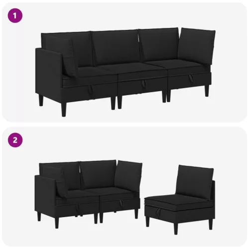  Nappali bútor szett 3 pcs Fekete Szövet