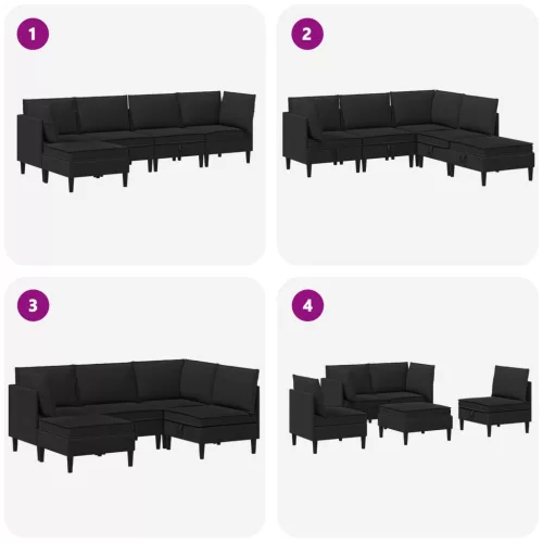  Nappali bútor szett 5 pcs Fekete Szövet