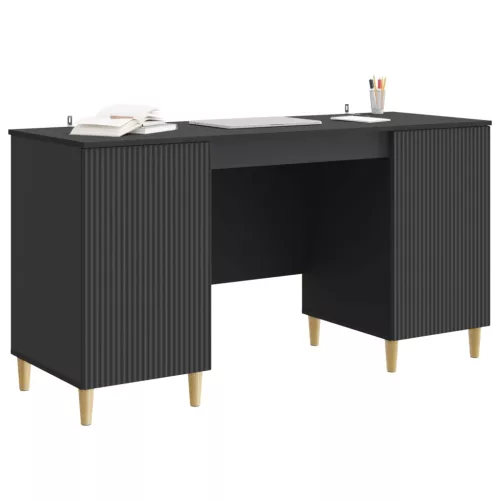  Asztal polcokkal tárolóval Fekete 142,5 x 50 x 75 cm Szerelt Fa