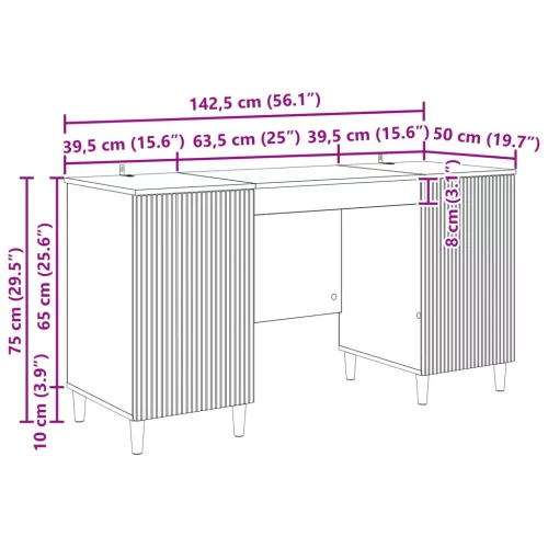  Asztal polcokkal Sonoma Tölgy 142,5 x 50 x 75 cm Szerelt Fa