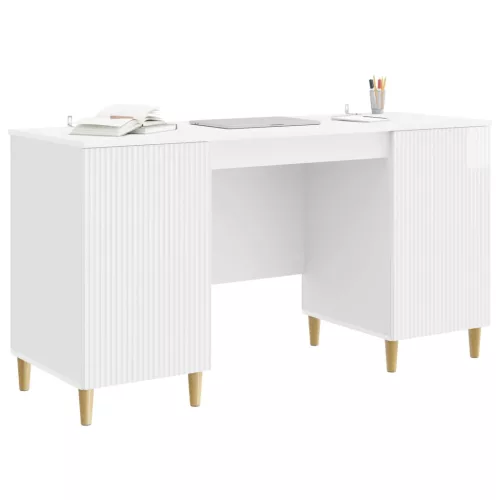  Asztal polcokkal Magasfényű Fehér 142,5 x 50 x 75 cm Szerelt Fa