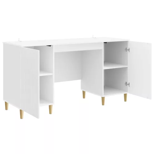  Asztal polcokkal Magasfényű Fehér 142,5 x 50 x 75 cm Szerelt Fa
