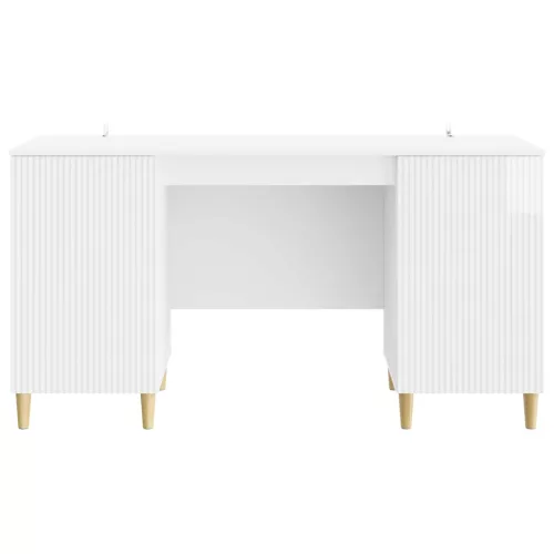  Asztal polcokkal Magasfényű Fehér 142,5 x 50 x 75 cm Szerelt Fa