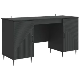    Asztal polcokkal tárolóval Fekete 142,5 x 50 x 75 cm Szerelt Fa