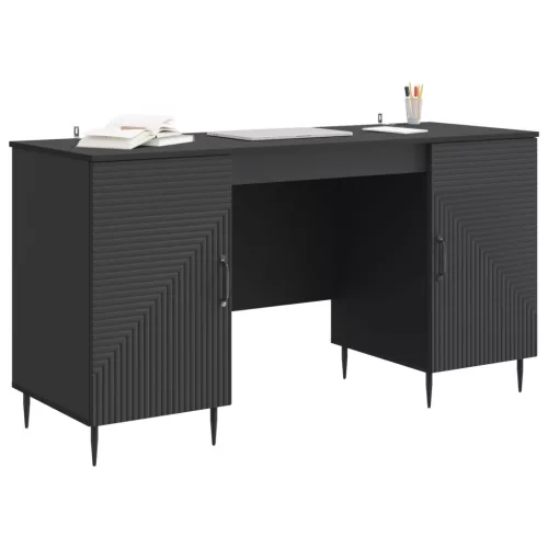  Asztal polcokkal tárolóval Fekete 142,5 x 50 x 75 cm Szerelt Fa