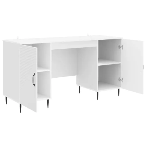  Asztal polcokkal Magasfényű Fehér 142,5 x 50 x 75 cm Szerelt Fa