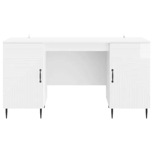  Asztal polcokkal Magasfényű Fehér 142,5 x 50 x 75 cm Szerelt Fa