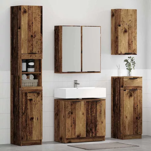  Fürdőszobai Szekrény Szett polcokkal tárolóval Öreg fa Faanyag