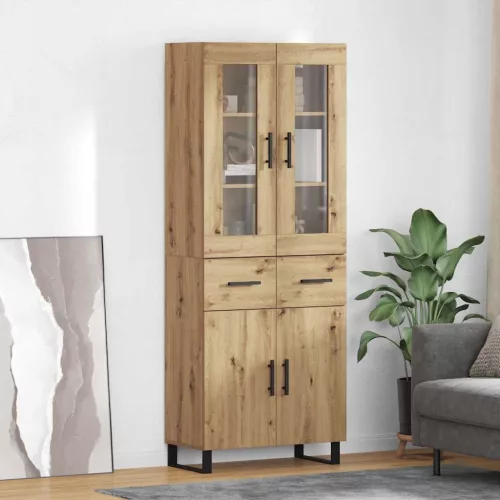  Magasfiú fiókkal 2 pcs Artisan tölgy Műanyag Fa és Üveg