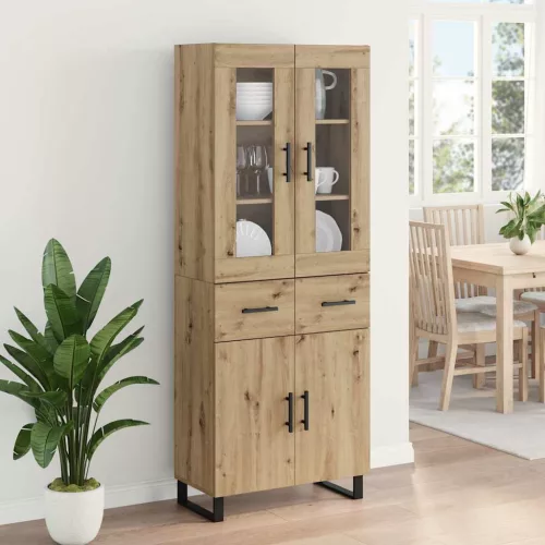  Magasfiú fiókkal 2 pcs Artisan tölgy Műanyag Fa és Üveg