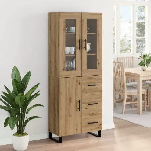  Magasfiú fiókkal 2 pcs Artisan tölgy Műanyag Fa és Üveg