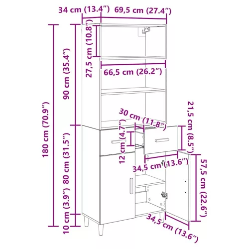  Magasfiú fiókkal Artisan tölgy 69,5 x 32,5 x 180 cm Faanyag